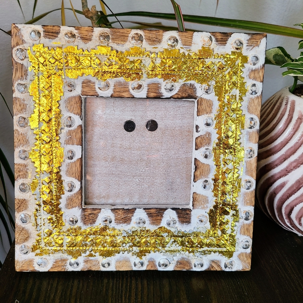 Azzure Home Gold-Flaked Square Wooden Photo Frame